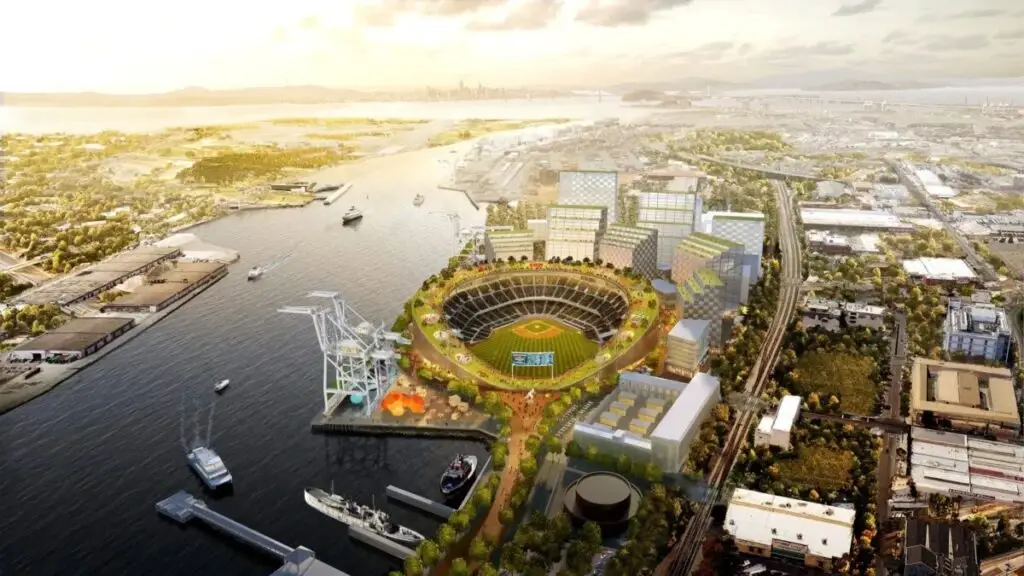 Construcción del estadio de Oakland Athletics en Las Vegas con estructura moderna sobre The Strip