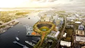 Construcción del estadio de Oakland Athletics en Las Vegas con estructura moderna sobre The Strip