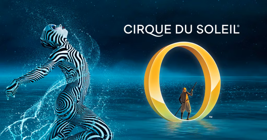 Artistas de Cirque du Soleil realizan impresionantes acrobacias aéreas durante un espectáculo en Las Vegas, combinando luces, música y efectos visuales de última generación ante un teatro lleno de espectadores